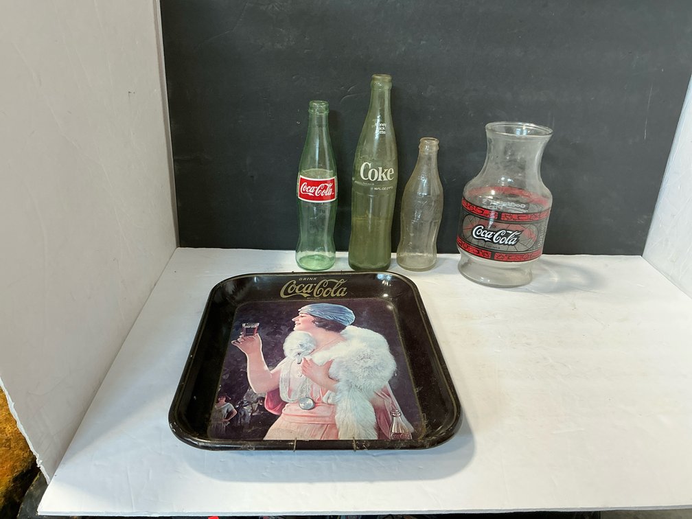 Coca Cola tray & bottles