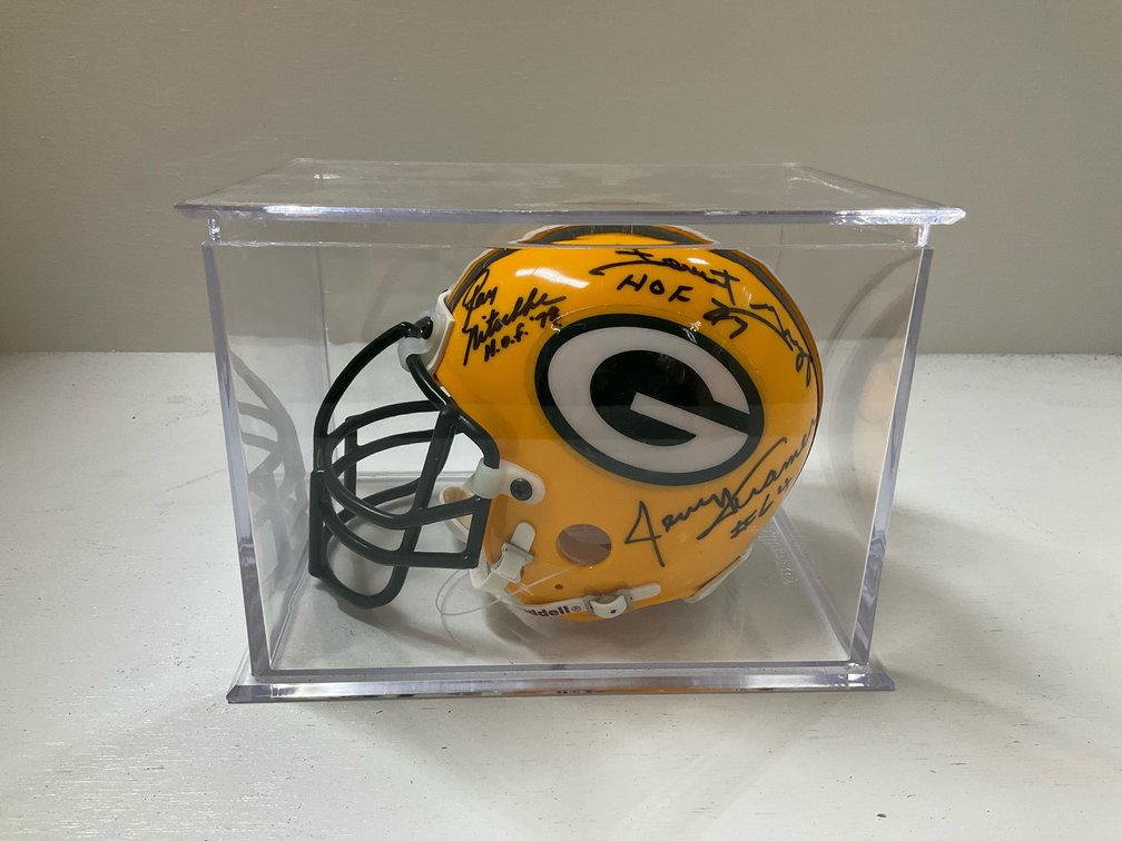 Autographed mini Packer helmet
