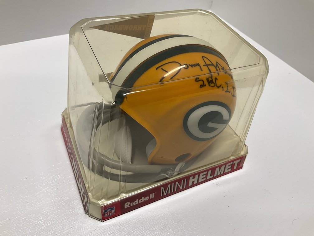 Autographed mini Packer helmet with COA