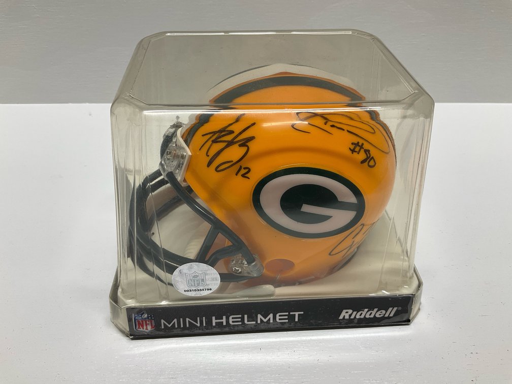 Autographed mini Packer helmet