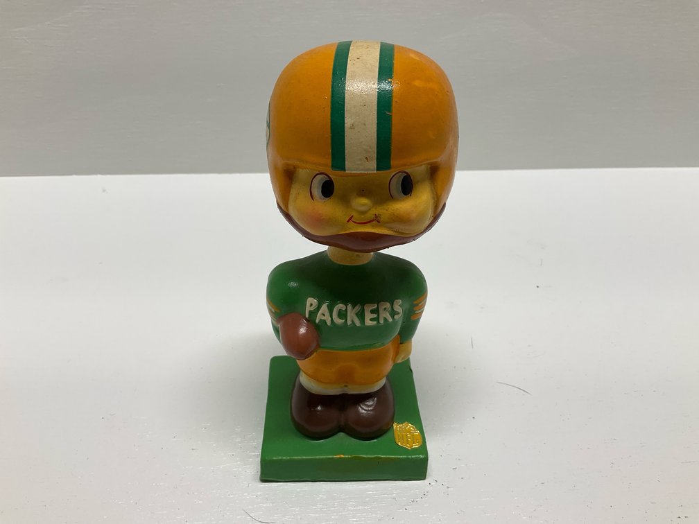1960’s Green Bay Packer bobble head nodder with square base 6 1/4” tall