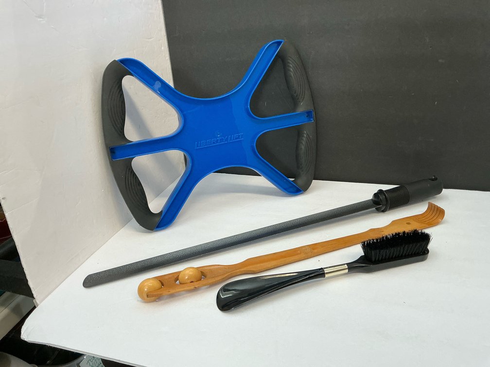 Shoehorns, back scratcher, liberty lift