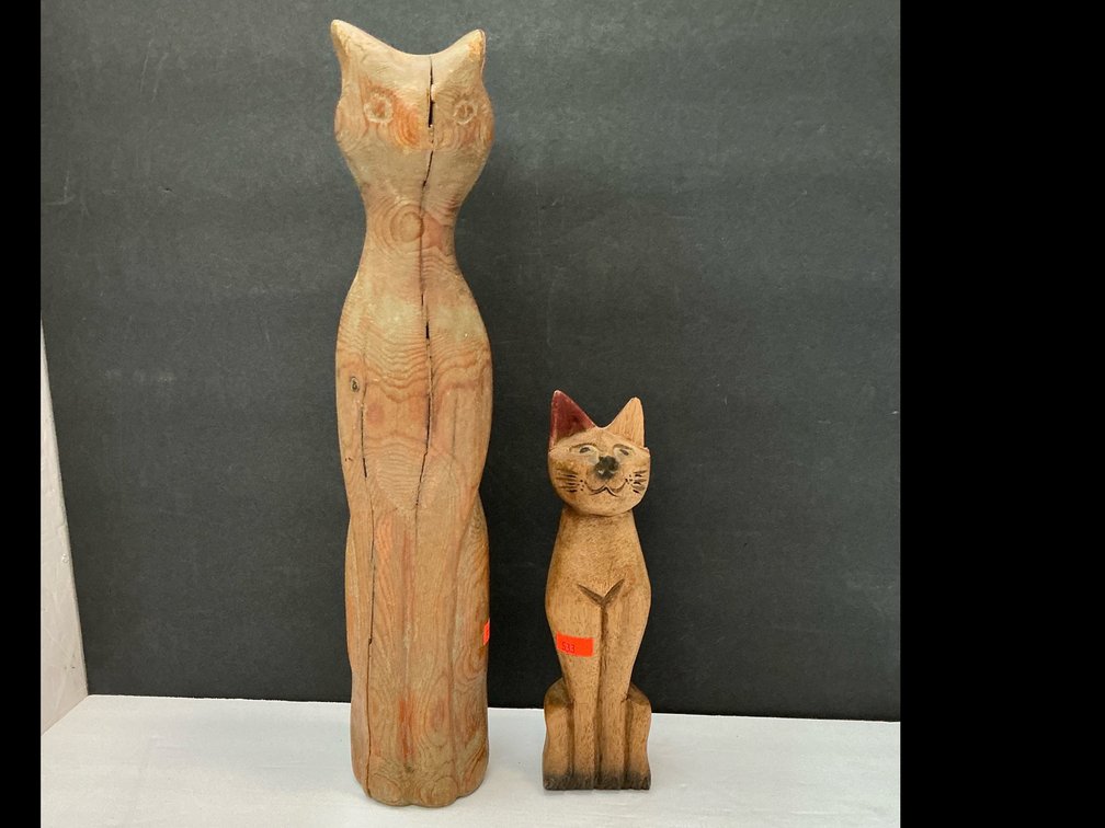 Two wooden cats-7” 13” tall