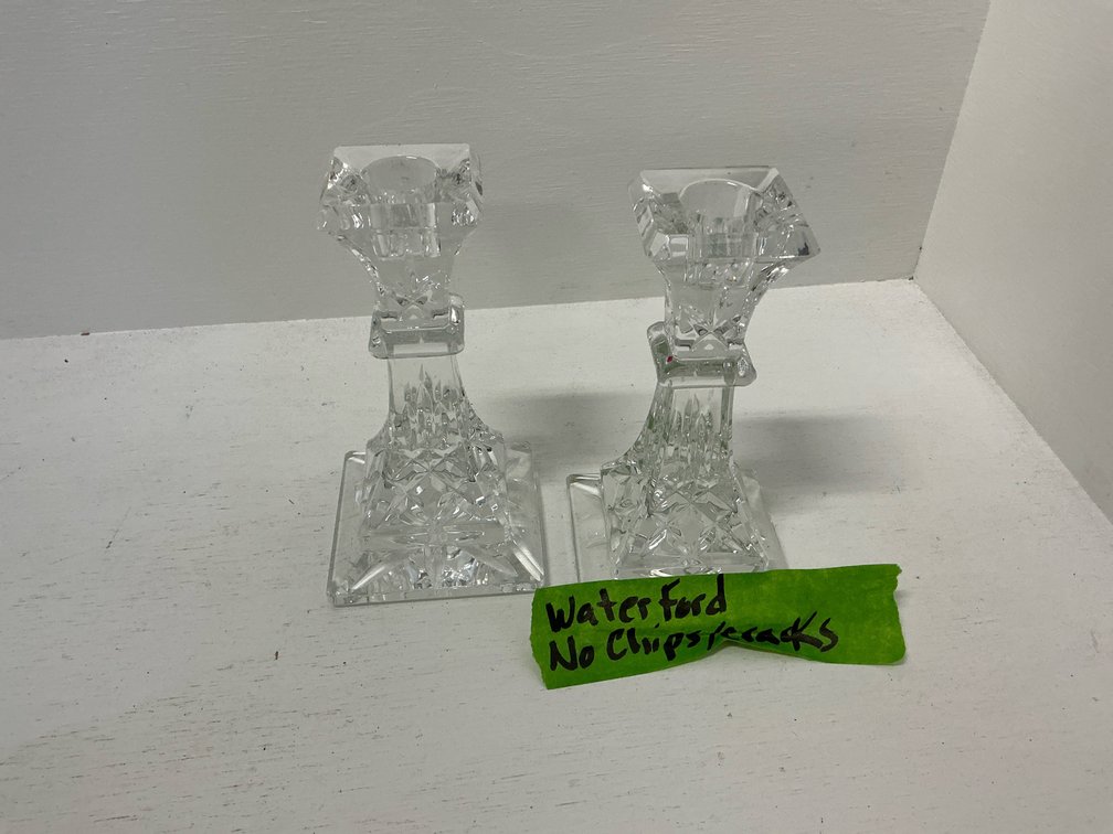 Pair of Waterford cut crystal candlesticks 6” tall