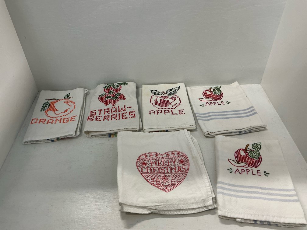 Hand embroidered cotton kitchen tea towels