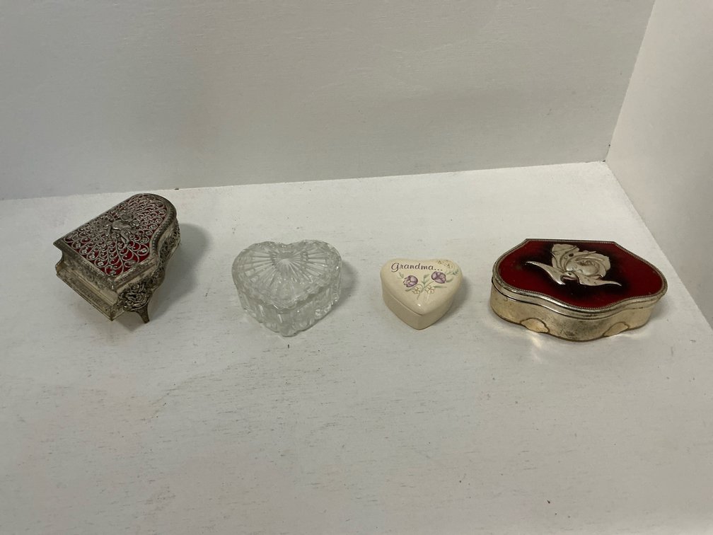 Grouping of assorted metal, glass & ceramic trinket boxes
