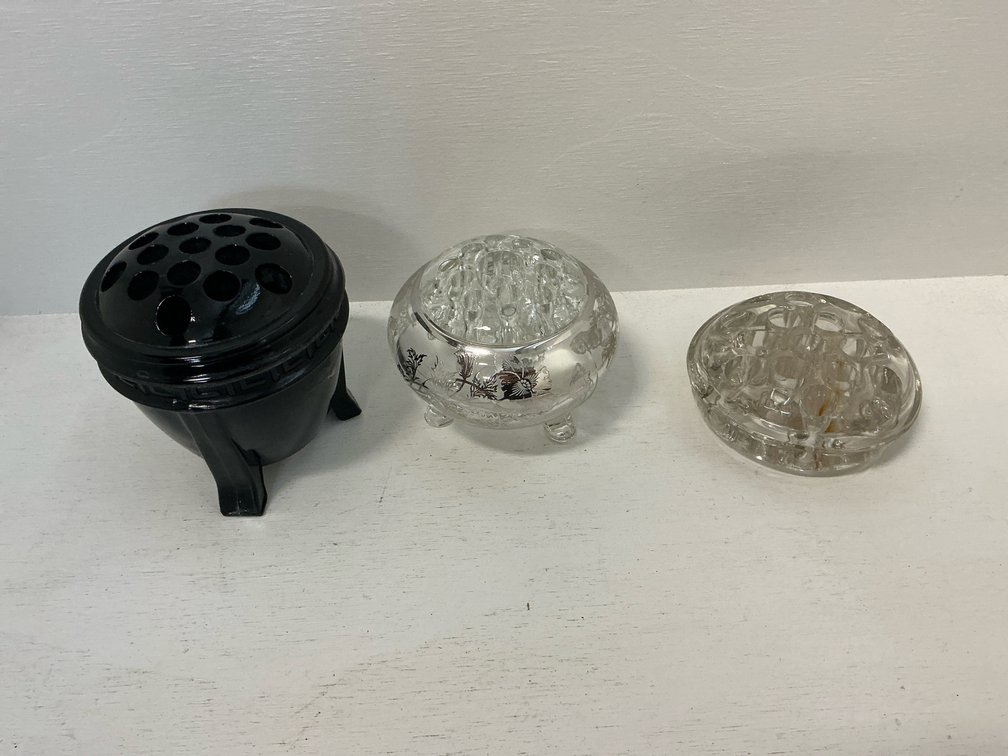 Grouping of glass bowls & flower frogs