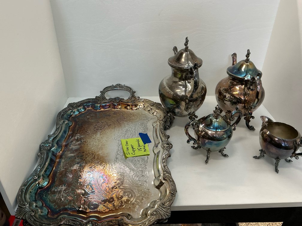 Silverplate tea & coffee service with tray
