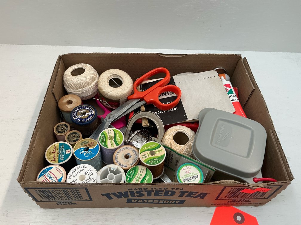Grouping of sewing notions with shears & thread