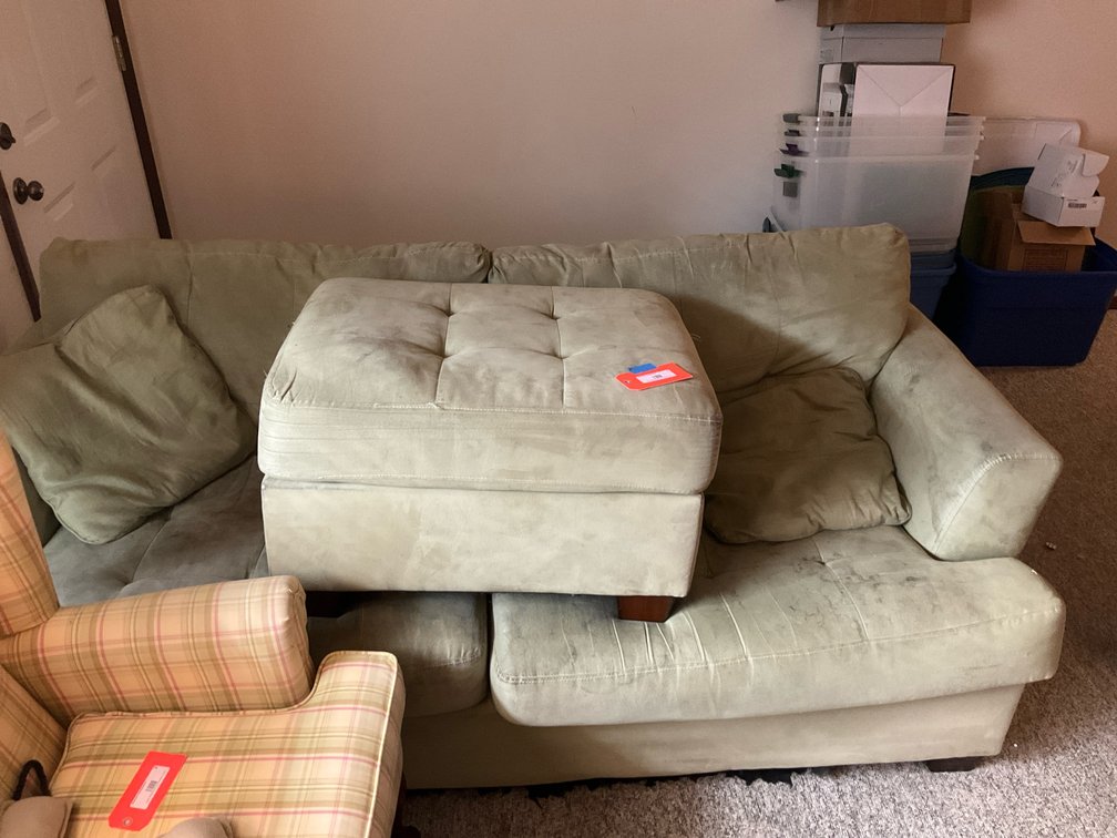 Light Green Microfiber Sofa & Ottoman 80" long