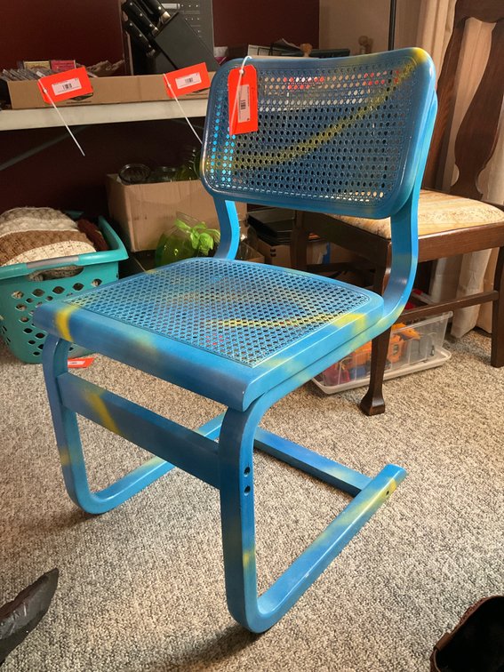 Painted Cane-Back Cantilever Chair