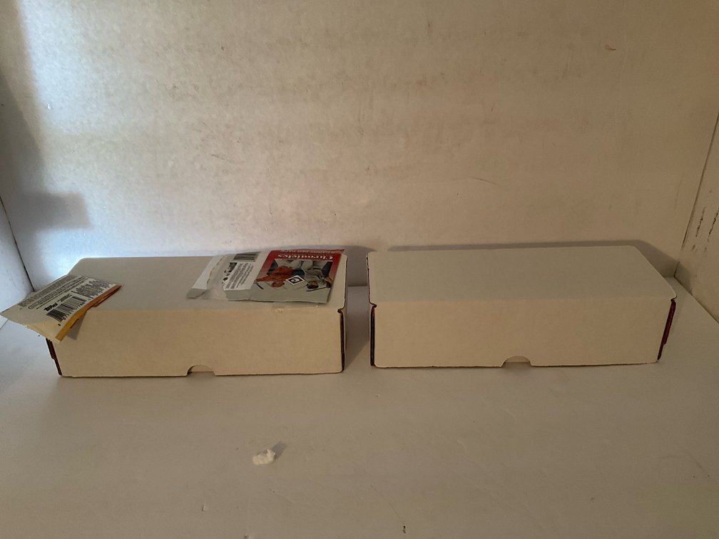 Storage box of Topps & Panini baseball cards