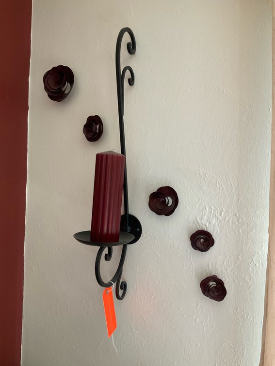 Assorted metal floral wall art, sconces & mirror