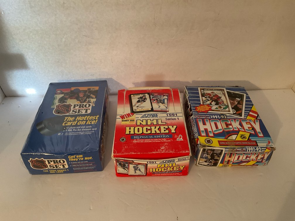 3 Pro Set, Score & O-Pee-Chee NHL hockey card boxes