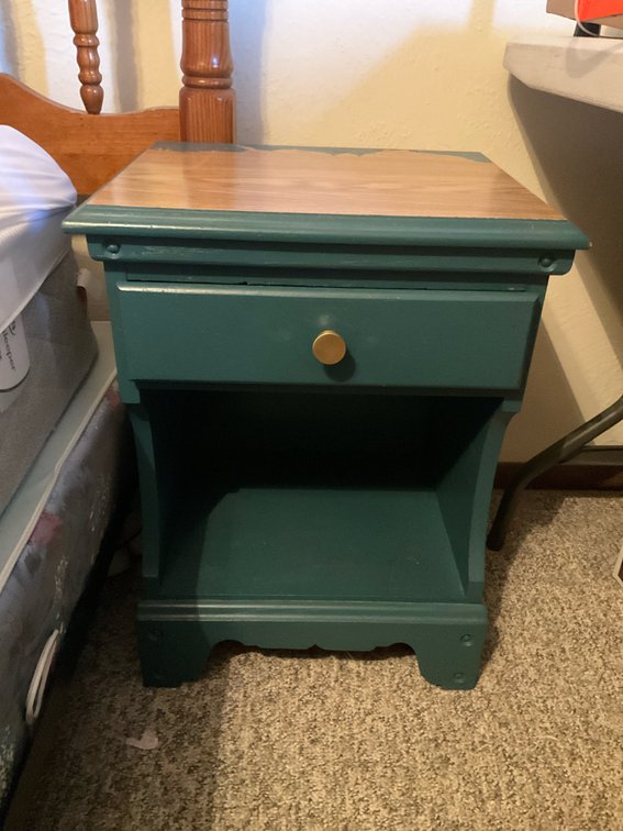 Painted 1-drawer wooden nightstand 17" x 14" x 23"
