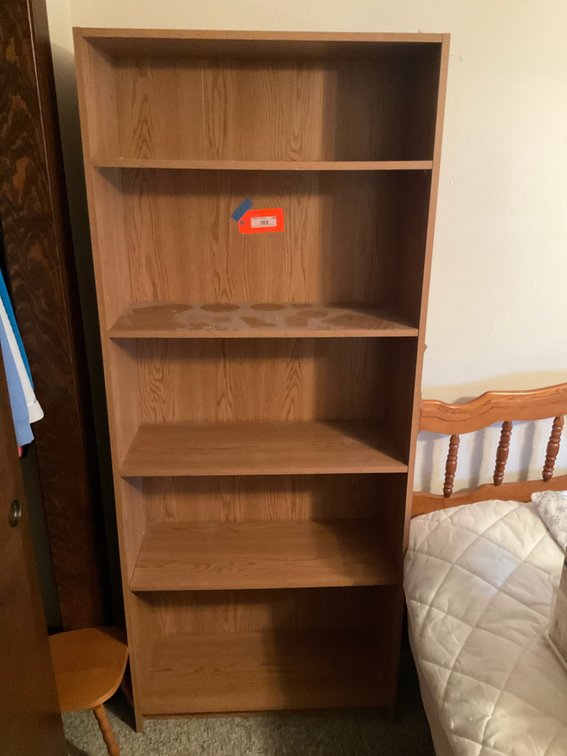 2 Medium brown faux-wood laminate bookcase