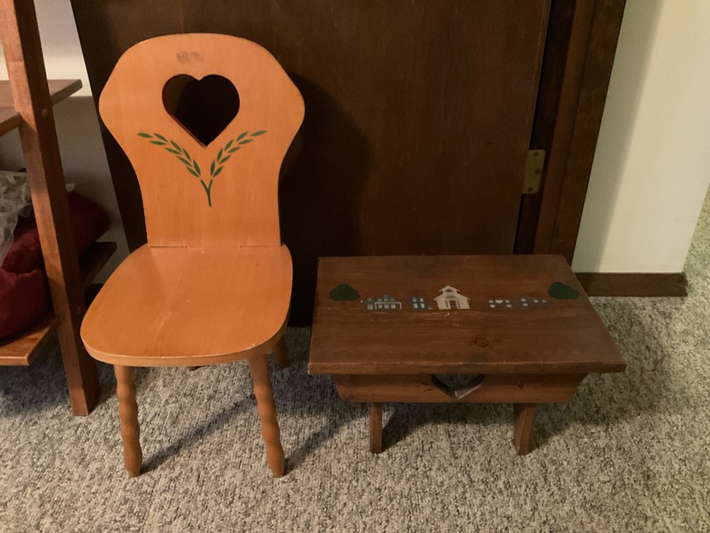 Folk art painted child's chair & step stool