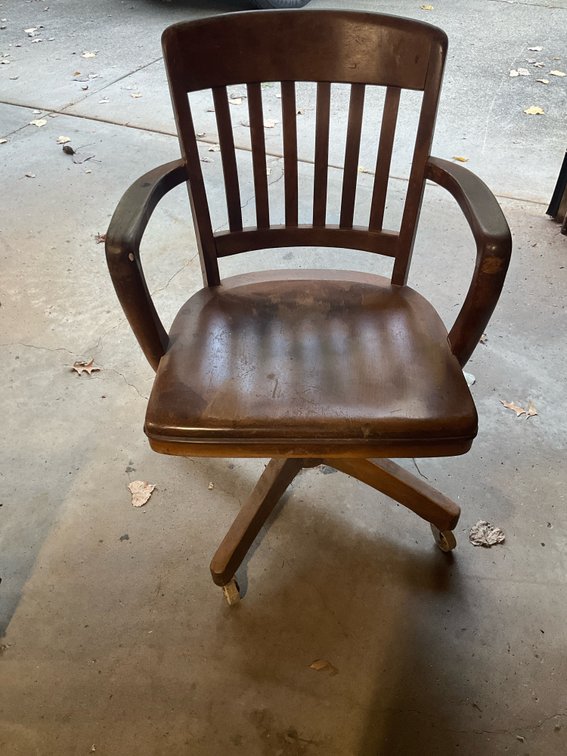 Wooden swivel banker's armchair with caster -Garage