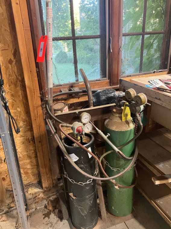 Oxy-acetylene welding cart with cylinders & torch 30” x 12” x 61” -Garage