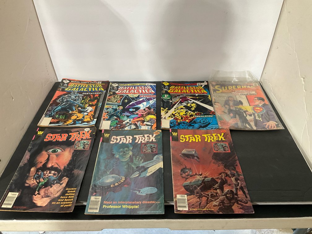 Group of comic books with Battlestar Galactica, Star Trek & Superman