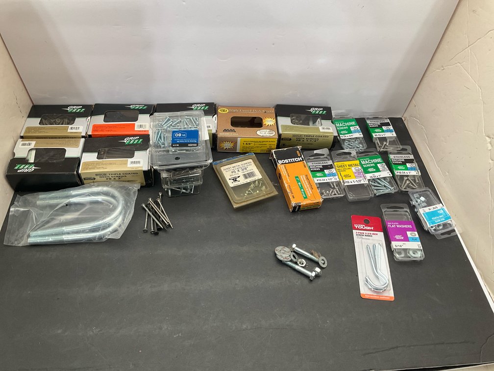 Grouping of hardware fasteners, screws & finish brads