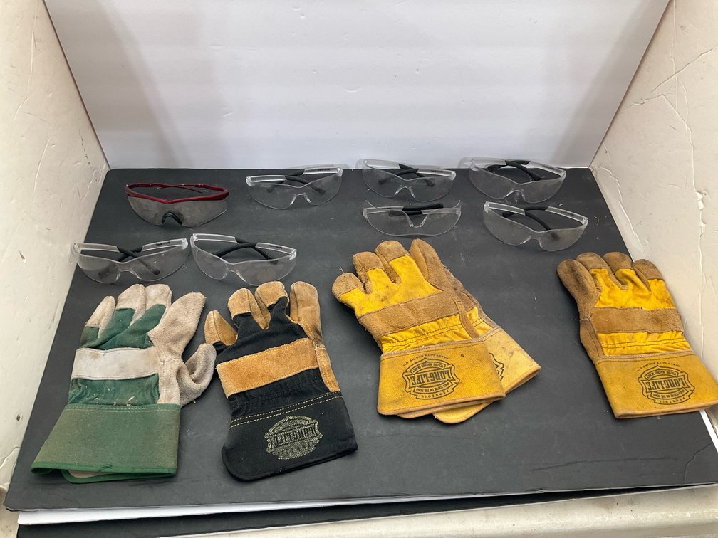 Grouping of safety glasses & leather work gloves
