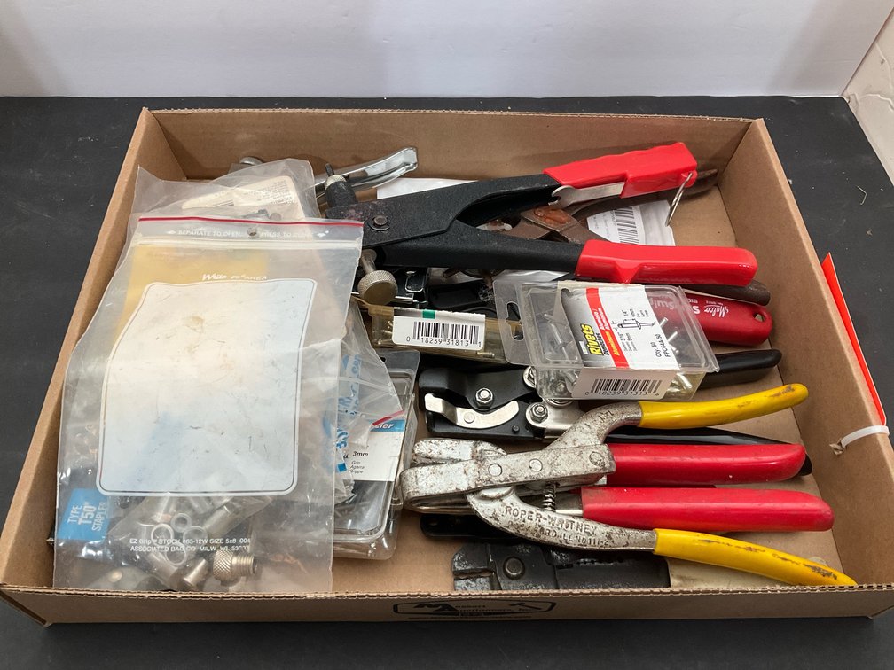 Grouping of hand tools, riveters, staple guns & fasteners