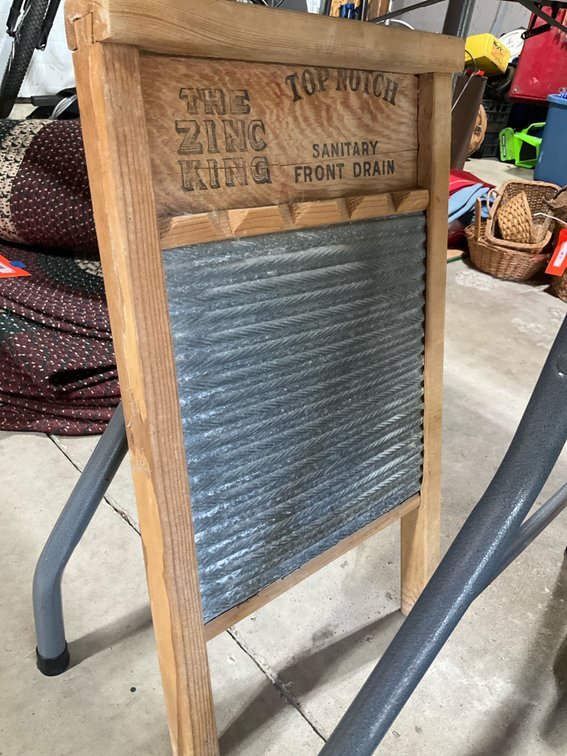 Pair of wooden washboards with corrugated metal panels