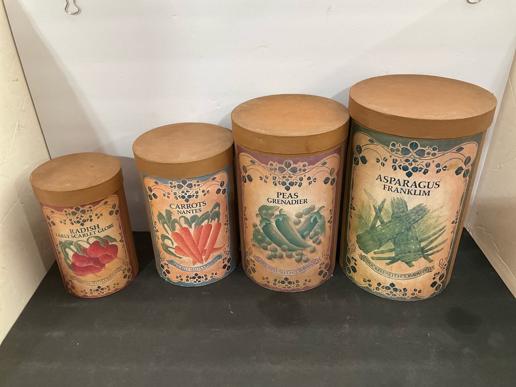 4 Brickell Seed Company decorative canisters