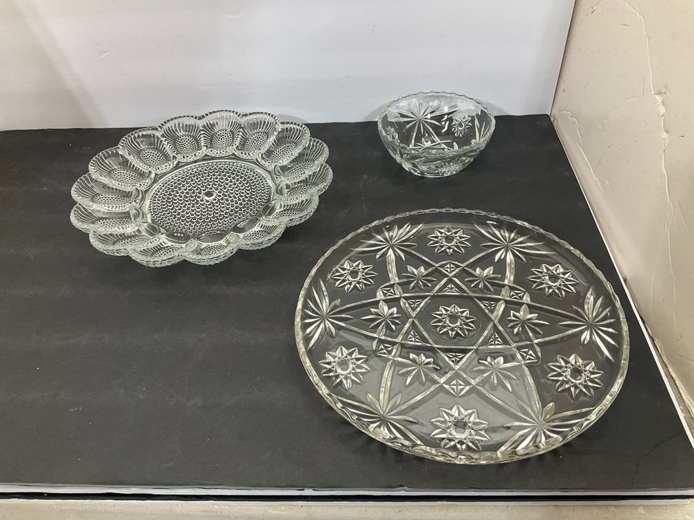 Group of clear pressed glass serving pieces
