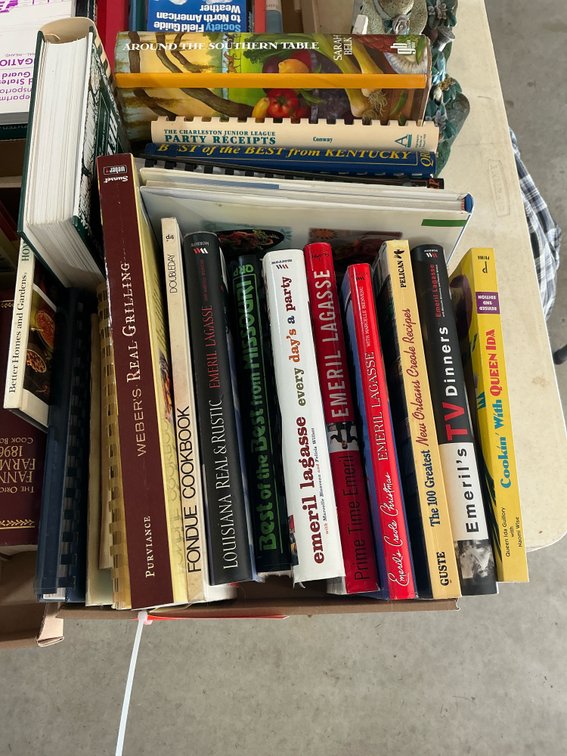 Grouping of assorted regional & Emeril Lagasse cookbooks