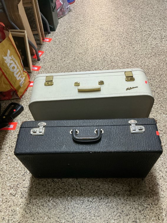 Pair of hardshell suitcases with Lady Baltimore