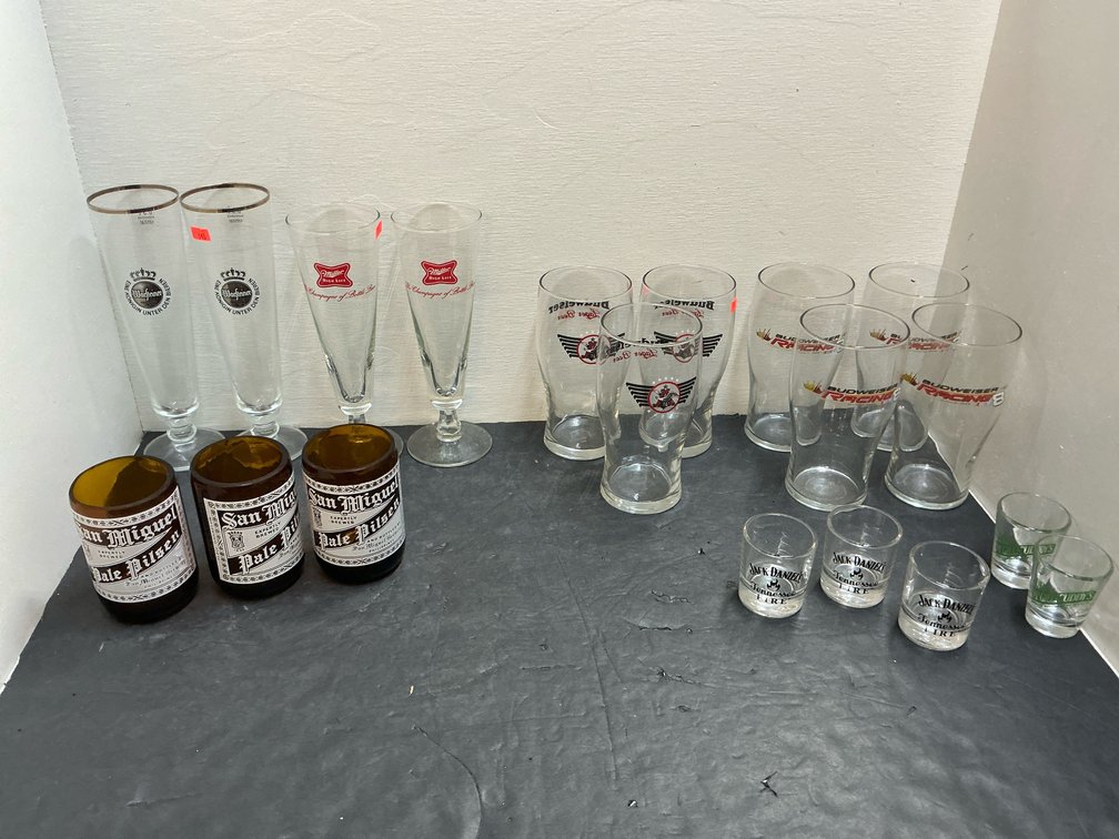 Grouping of branded beer & shot glasses
