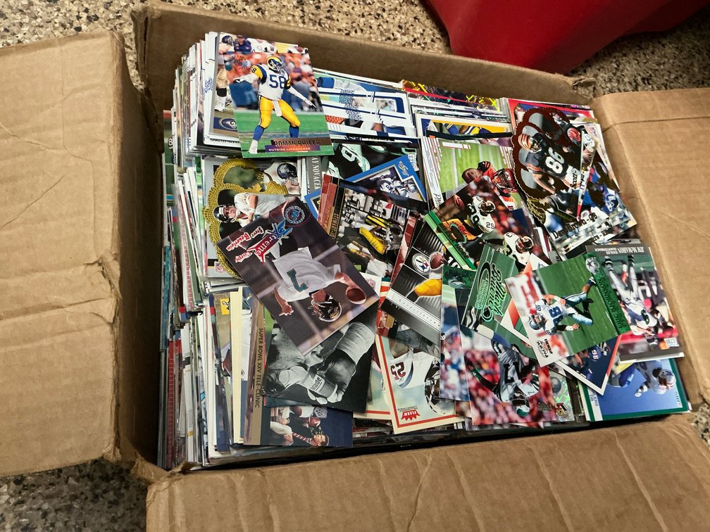 Box of football & baseball trading cards