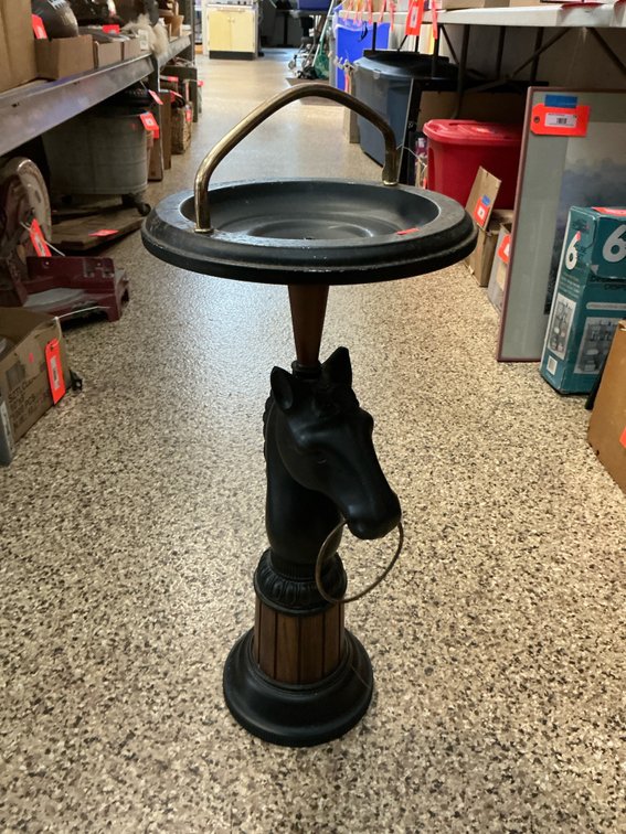 Horse head pedestal standing ashtray