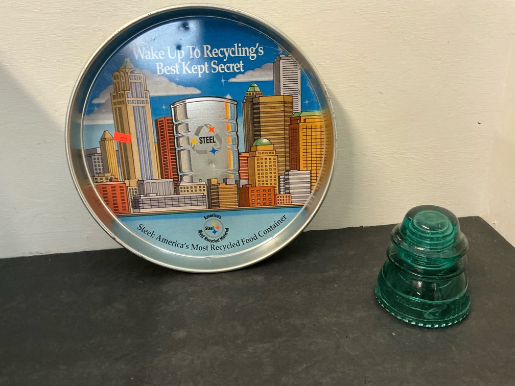 Metal recycling advertising tray & glass insulator