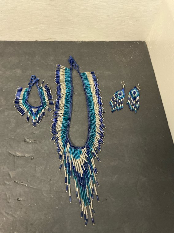 4-piece beaded fringe necklace, bracelet & earrings set