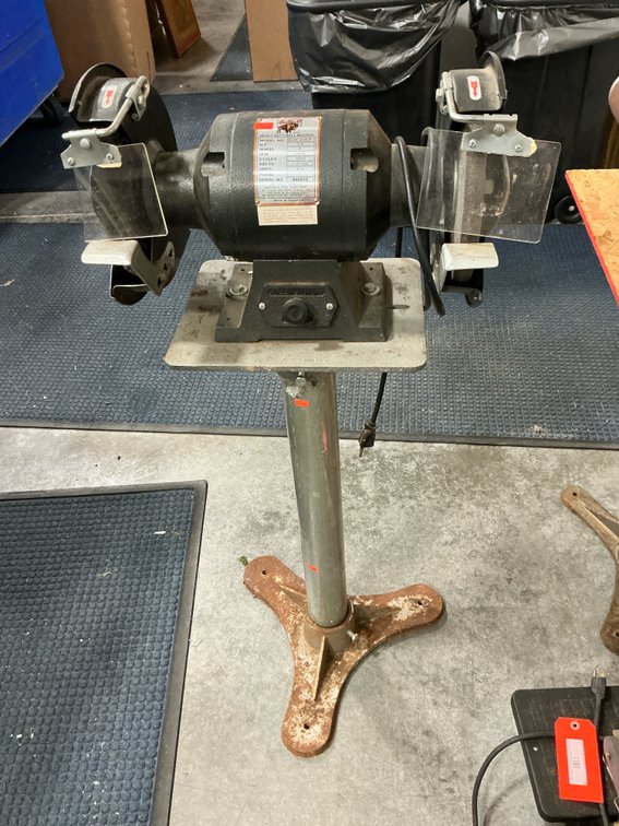Buffalo 8 in bench grinder on pedestal stand