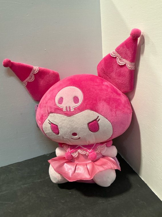 Sanrio Kuromi pink plush doll with ruffled dress