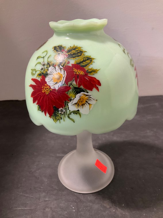 Westmoreland glass fairy lamp with painted floral shade