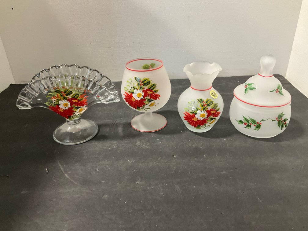 Grouping of frosted & clear holiday glassware items