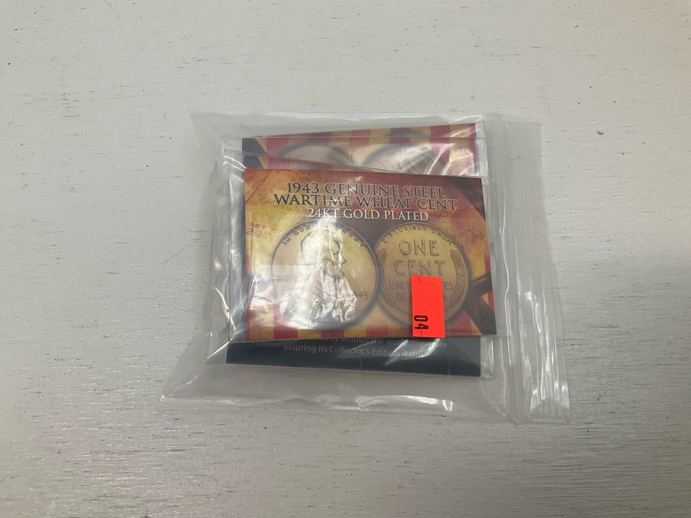 (5) 24KT gold-plated 1943 steel wartime wheat cents