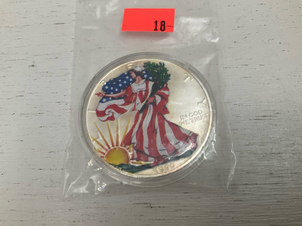 1990 colorized American Silver Eagle 1 oz silver dollar