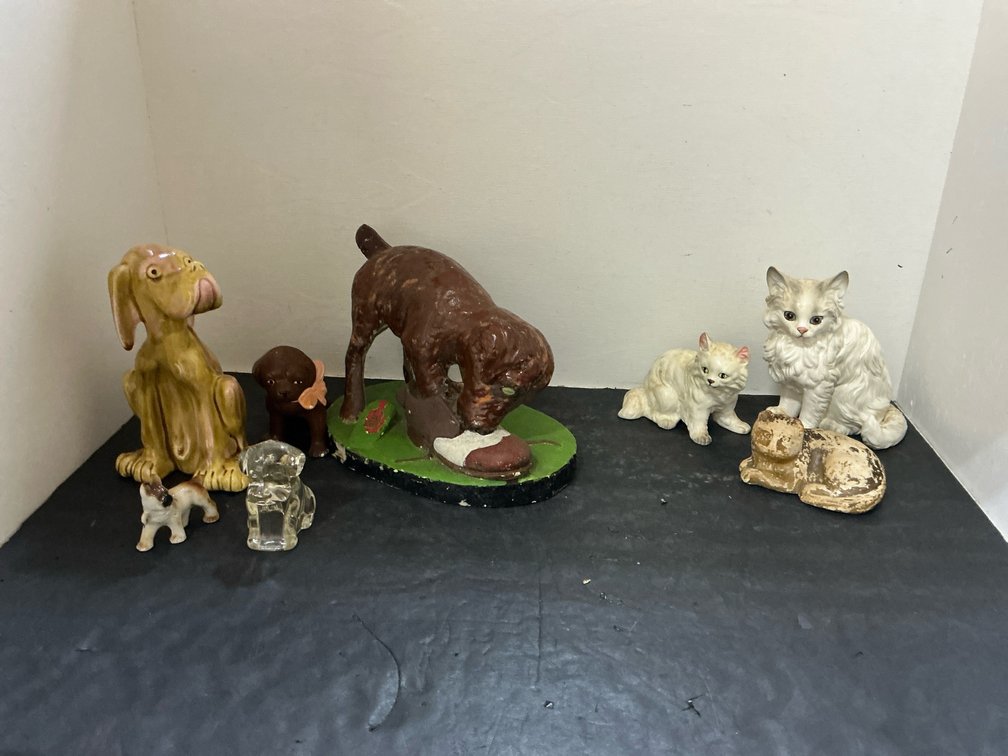 Grouping of  dog & cat figurines