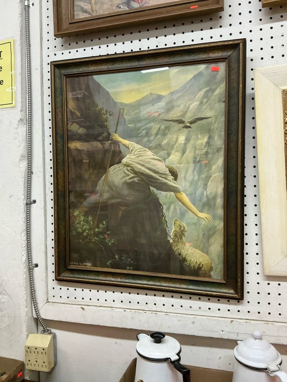Alfred U. Soord framed print of shepherd rescuing sheep