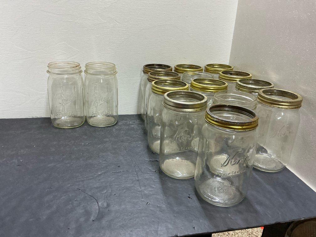 Grouping of Ball & Kerr wide mouth glass canning jars