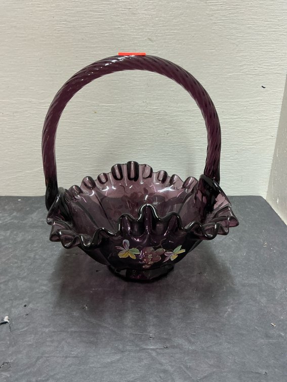 Amethyst Fenton glass basket with twisted handle