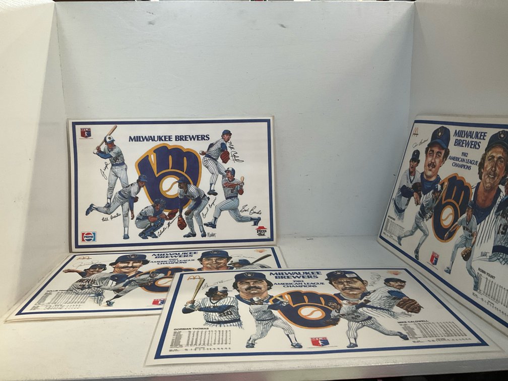 Six 1982 Milwaukee Brewers promotional placemats
