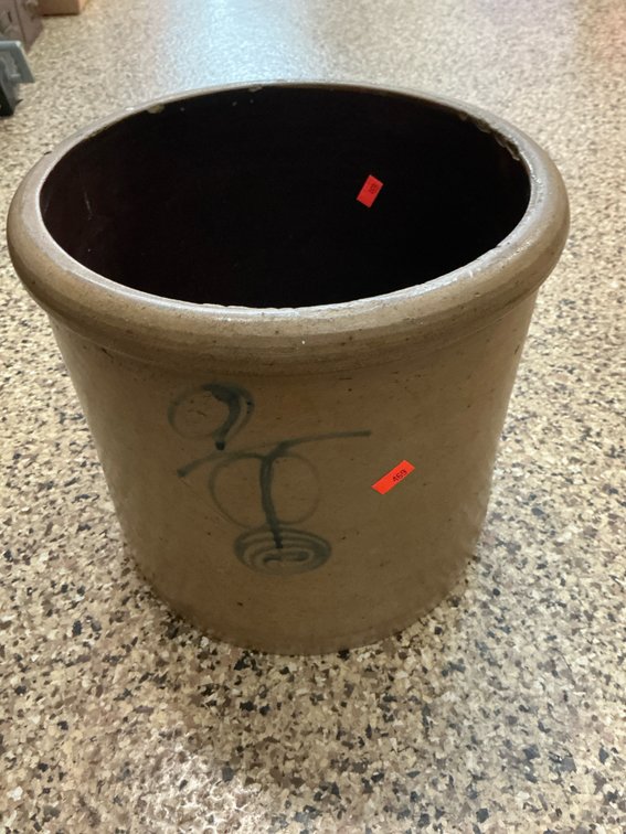 Stoneware crock with cobalt slip decoration