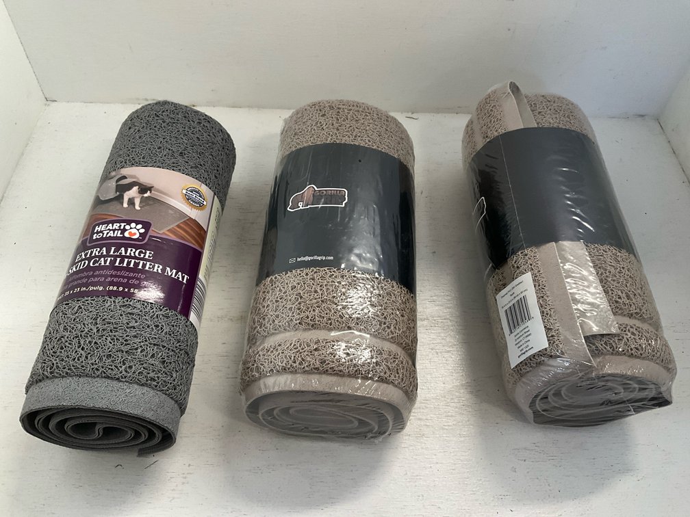Grouping of 3 looped PVC mesh doormats & litter mats